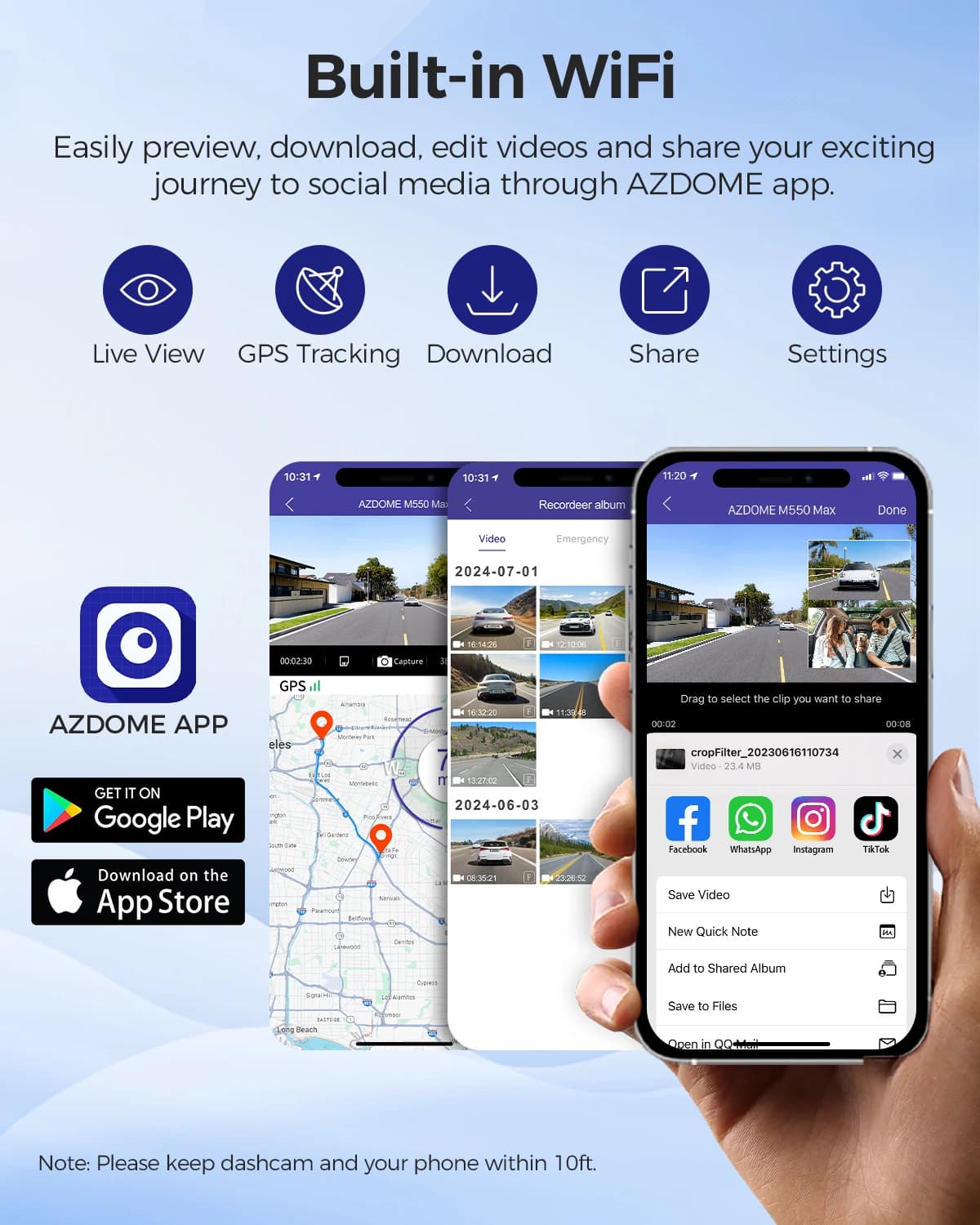 מצלמת רכב AZDOME M550 Max 4K עם GPS ו-WiFi — מבצע - תמונה 4