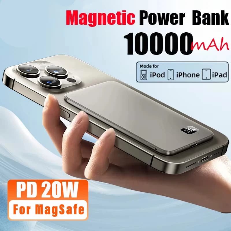 סוללת גיבוי דקה במיוחד בנפח 10000mAh עבור MagSafe, טעינה אלחוטית מגנטית מהירה MacSafe סוללה ניידת עבור iPhone Xiaomi Samsung