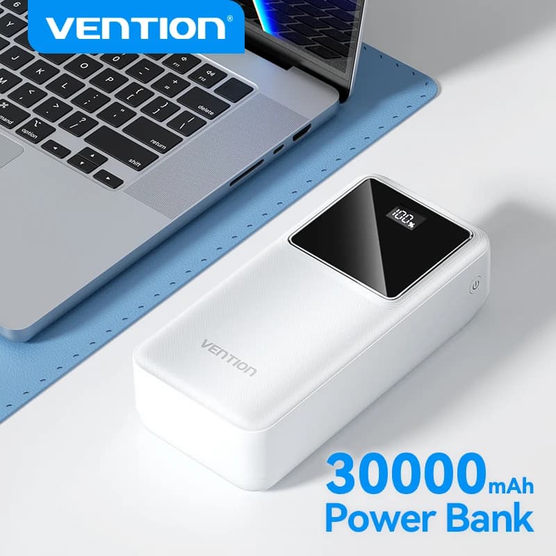 🔋 מטען נייד 30000mAh Vention — טעינה מהירה 22.5W, מסך דיגיטלי ו-2 יציאות (4.9★ · 389 ביקורות · בארץ מ-₪200)