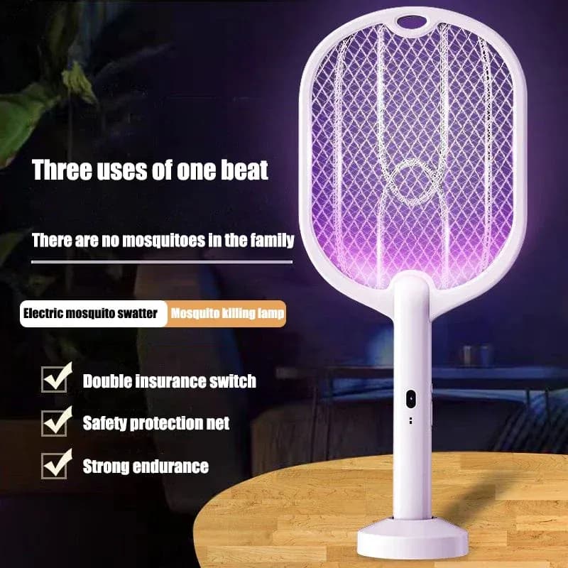 מחבט חשמלי ליתושים 3 ב-1 — מחבט + מנורת קטל UV נטענת USB-C