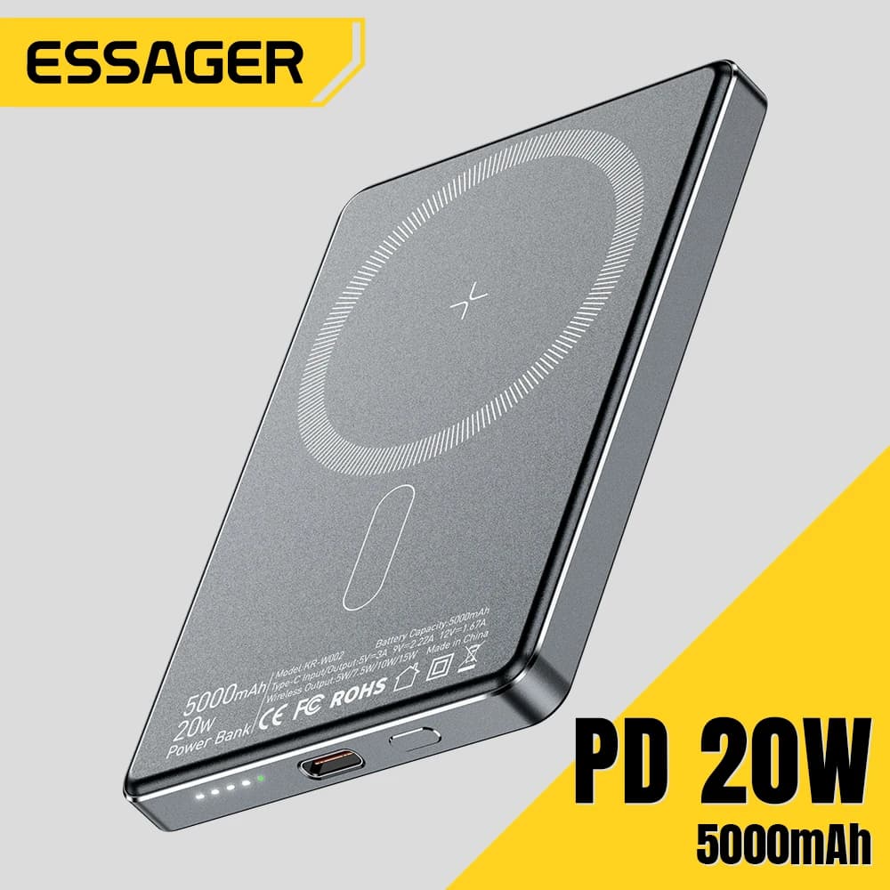 סוללת גיבוי אלחוטית דקה Essager עם מגנט 20W 5000mAh ניידת לטעינה מהירה חיצונית עבור Magsafe עבור iPhone 16 15 14 13