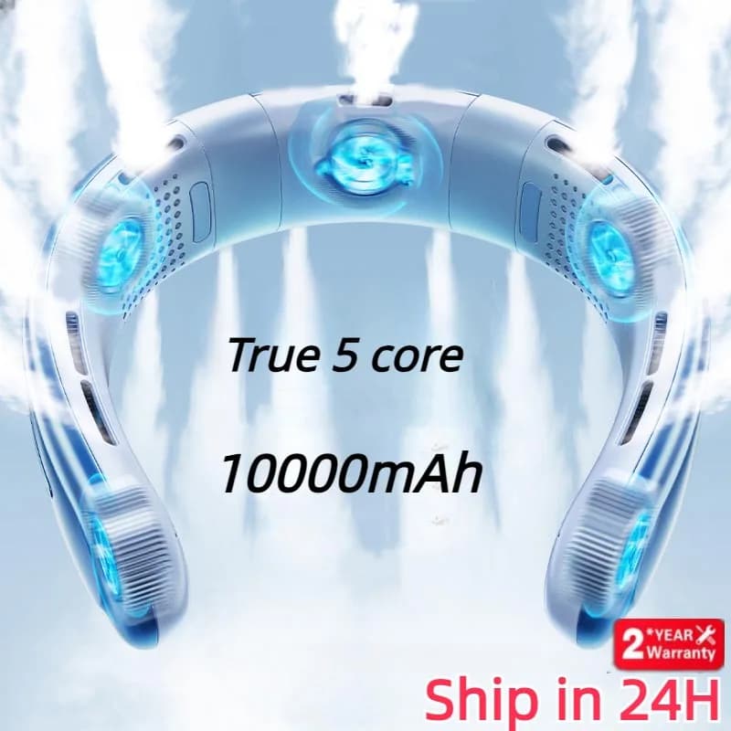 מאוורר צוואר נטען ללא להבים 10000mAh — 3 מהירויות, רוח חזקה בלי ידיים