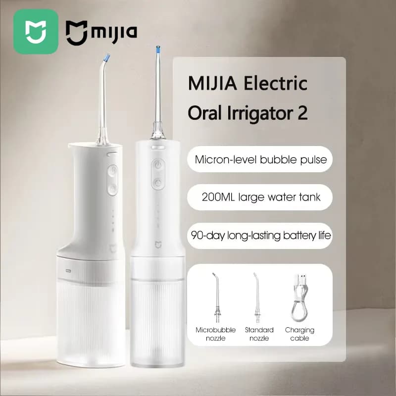 מדיח פה נייד שיאומי MIJIA Oral Irrigator 2 — 200 מ"ל, 3 עוצמות, מיקרו-בועות, נטען